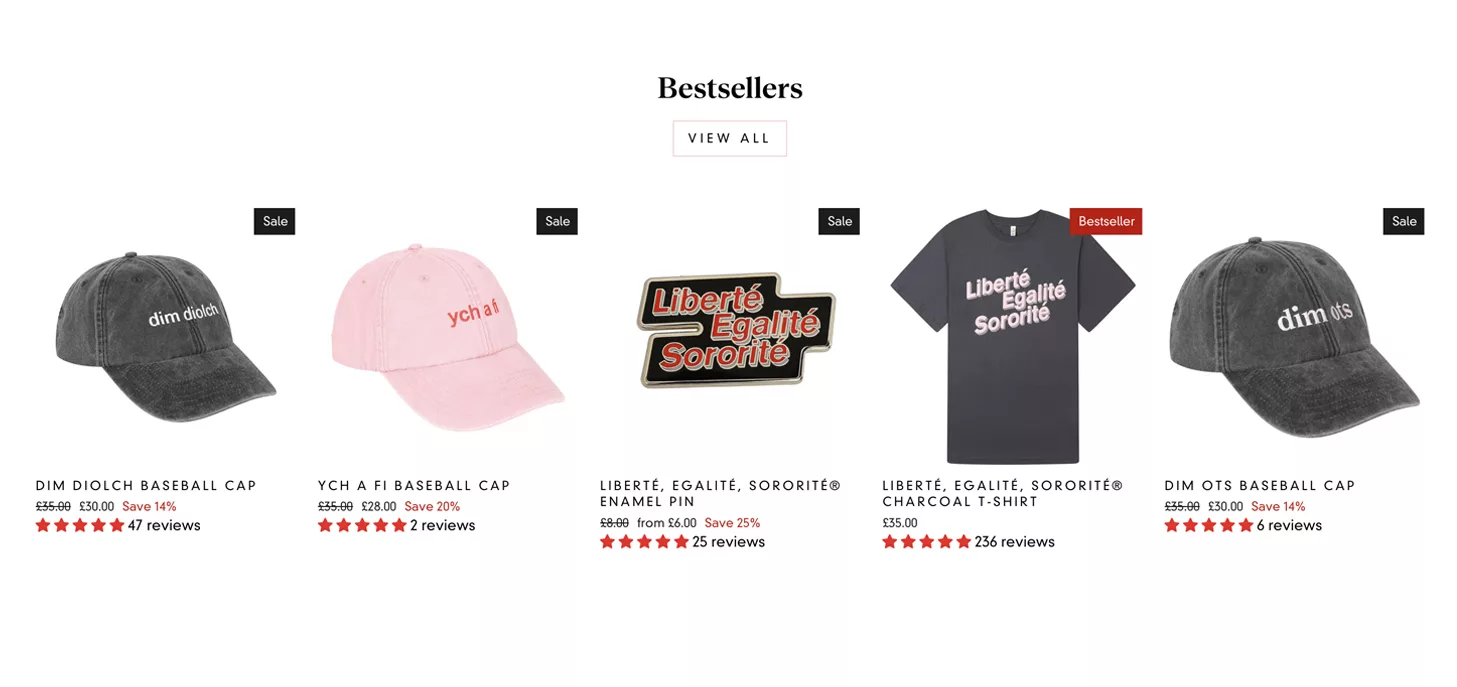 A Shopify Featured collection showing Bestsellers from Black & Beech